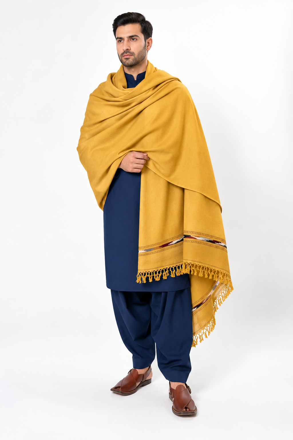 Fine Pashmina Pure Shawl (Single Border Camel)